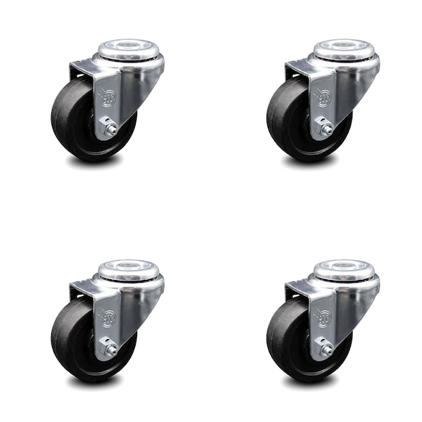 3.5 Inch Soft Rubber Wheel Swivel Bolt Hole Caster Set